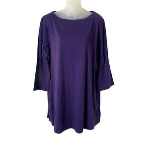 Karen Scott Tunic Top Women Plus Size 2X Purple Boat Neck 100% Cotton 3/4 Sleeve